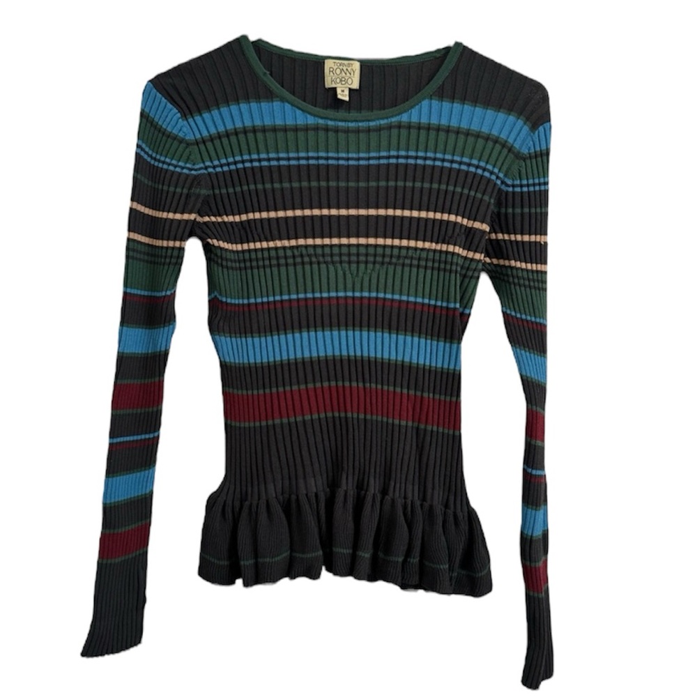 Torn By Ronny Kobo Striped Flare Long Sleeve Shirt Size M